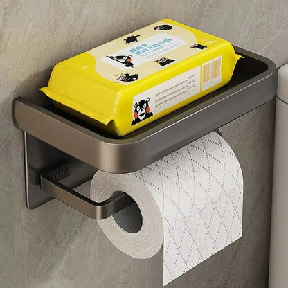 Luxury Black Gold Toilet Paper Holder with Phone Shelf
