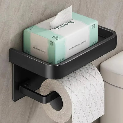Luxury Black Gold Toilet Paper Holder with Phone Shelf