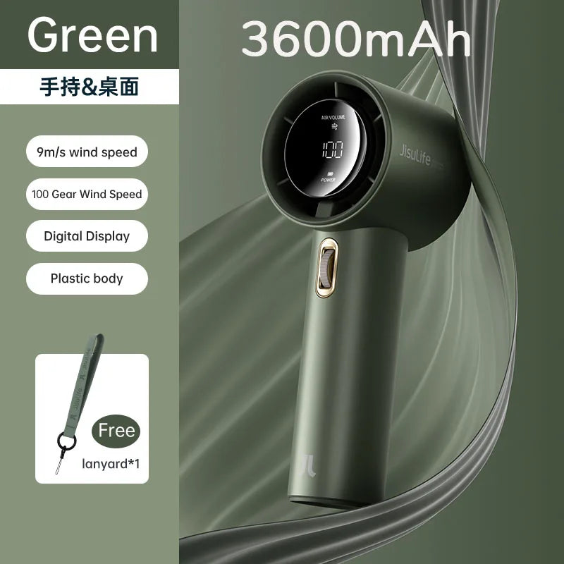 Mini Portable Hand Fan, 100 Wind Speeds, 5000mAh USB Battery Rechargeable, LED Digital Display, Travel,Camping,Outdoor