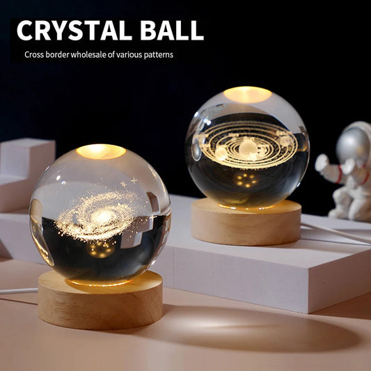 LED Galaxy Crystal Ball Night Light – Solar System 3D Milky Way