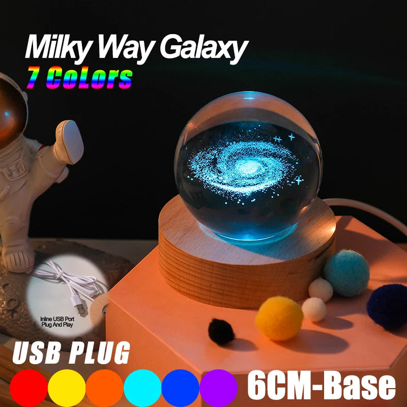 3D Galaxy Crystal Ball LED Night Light