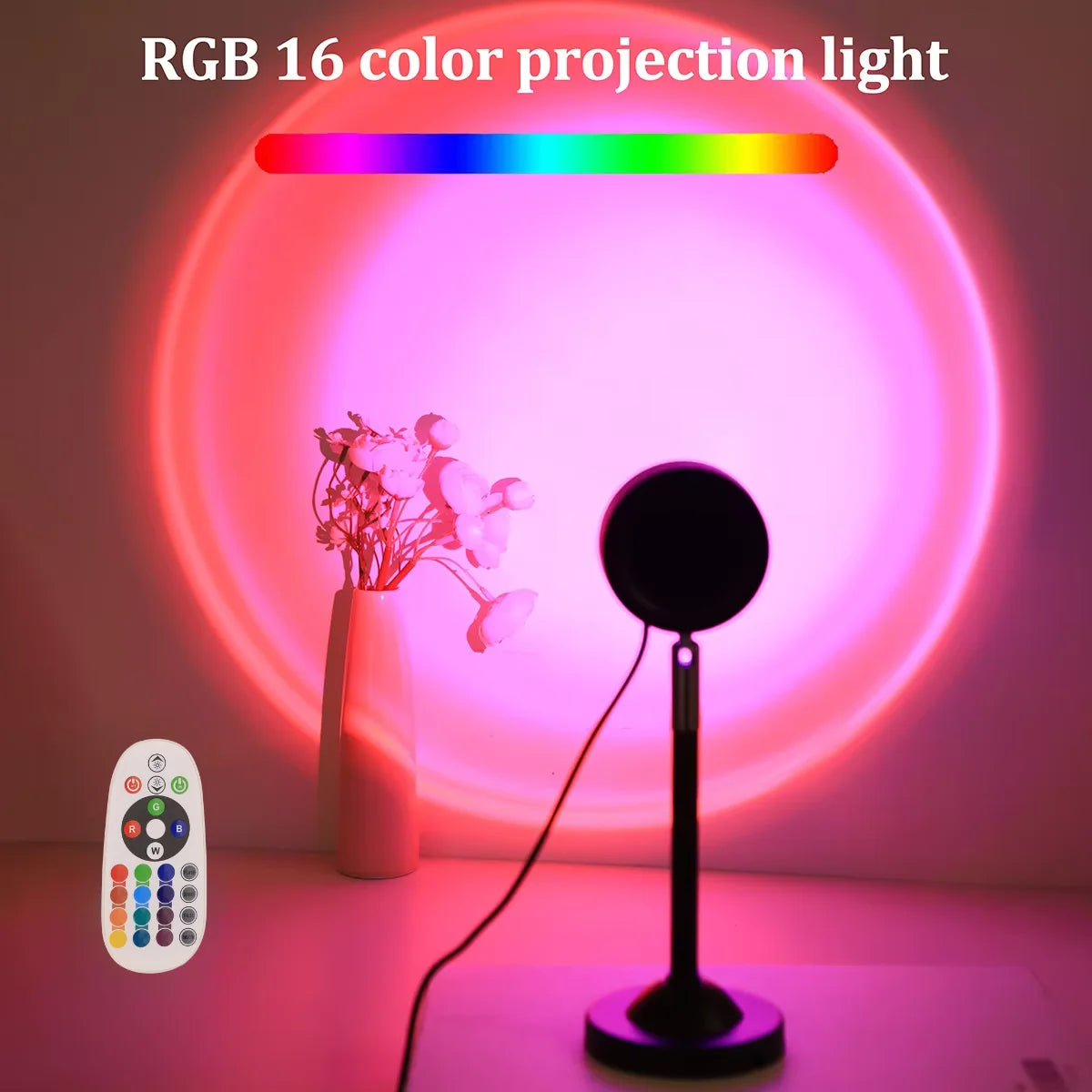 Sunset Projection Lamp – 16 Colors with Remote & 180° Rotation