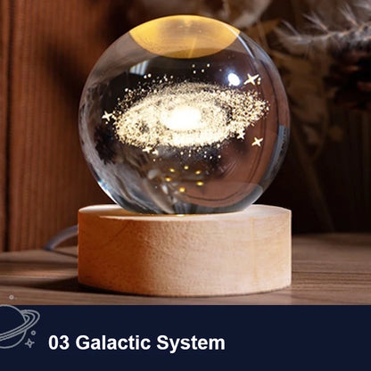 LED Galaxy Crystal Ball Night Light – Solar System 3D Milky Way