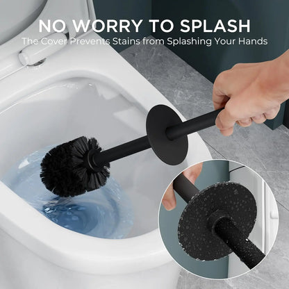 Vertical Matt Black Toilet Brush Holder Set