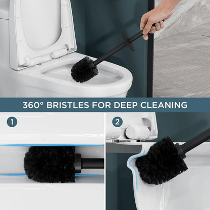 Vertical Matt Black Toilet Brush Holder Set