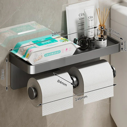 Luxury Black Gold Toilet Paper Holder with Phone Shelf