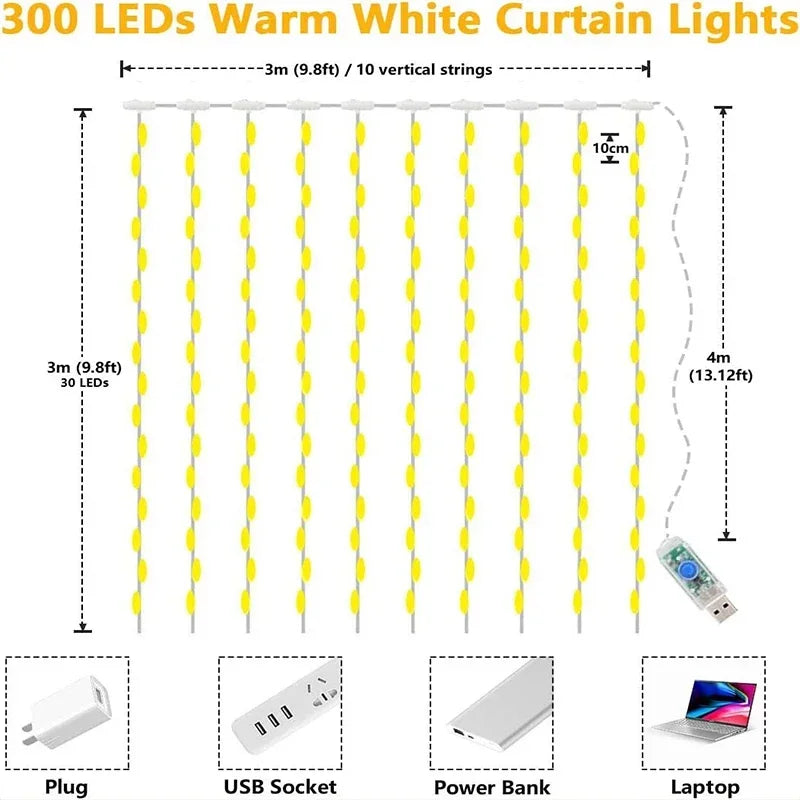 LED Curtain Fairy String Lights 8 Lighting Modes