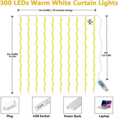 LED Curtain Fairy String Lights 8 Lighting Modes