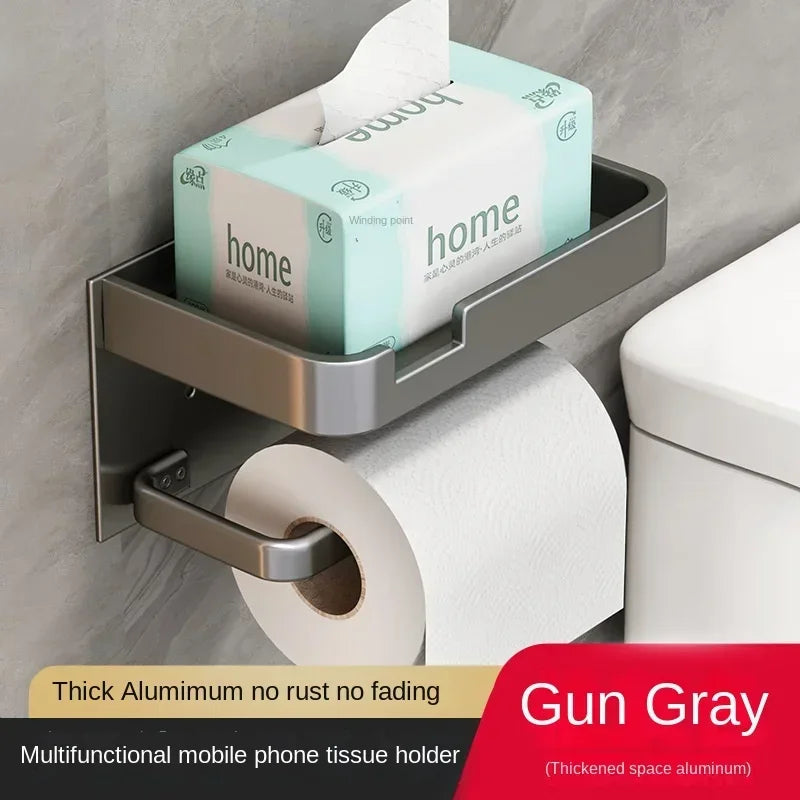Luxury Black Gold Toilet Paper Holder with Phone Shelf