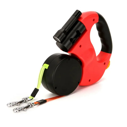 Double Pet Leash with LED Light & Waste Bag Dispenser