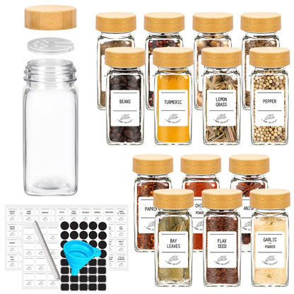 12-Piece Glass Spice Jar Set with Bamboo Lids