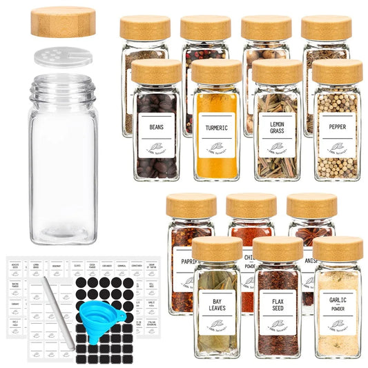 12-Piece Glass Spice Jar Set with Bamboo Lids