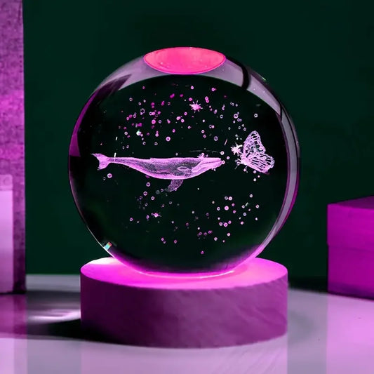 3D Crystal Ball Night Light Whale Design