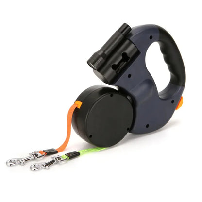 Double Pet Leash with LED Light & Waste Bag Dispenser