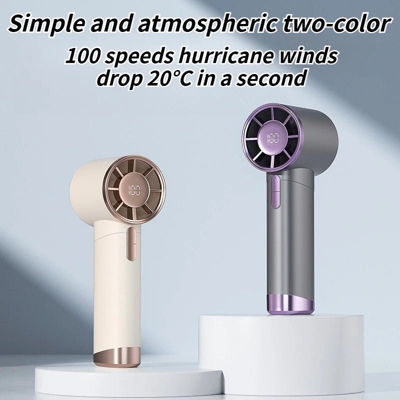 100-Speed Mini Fan Digital Display & Turbo Cooling Power