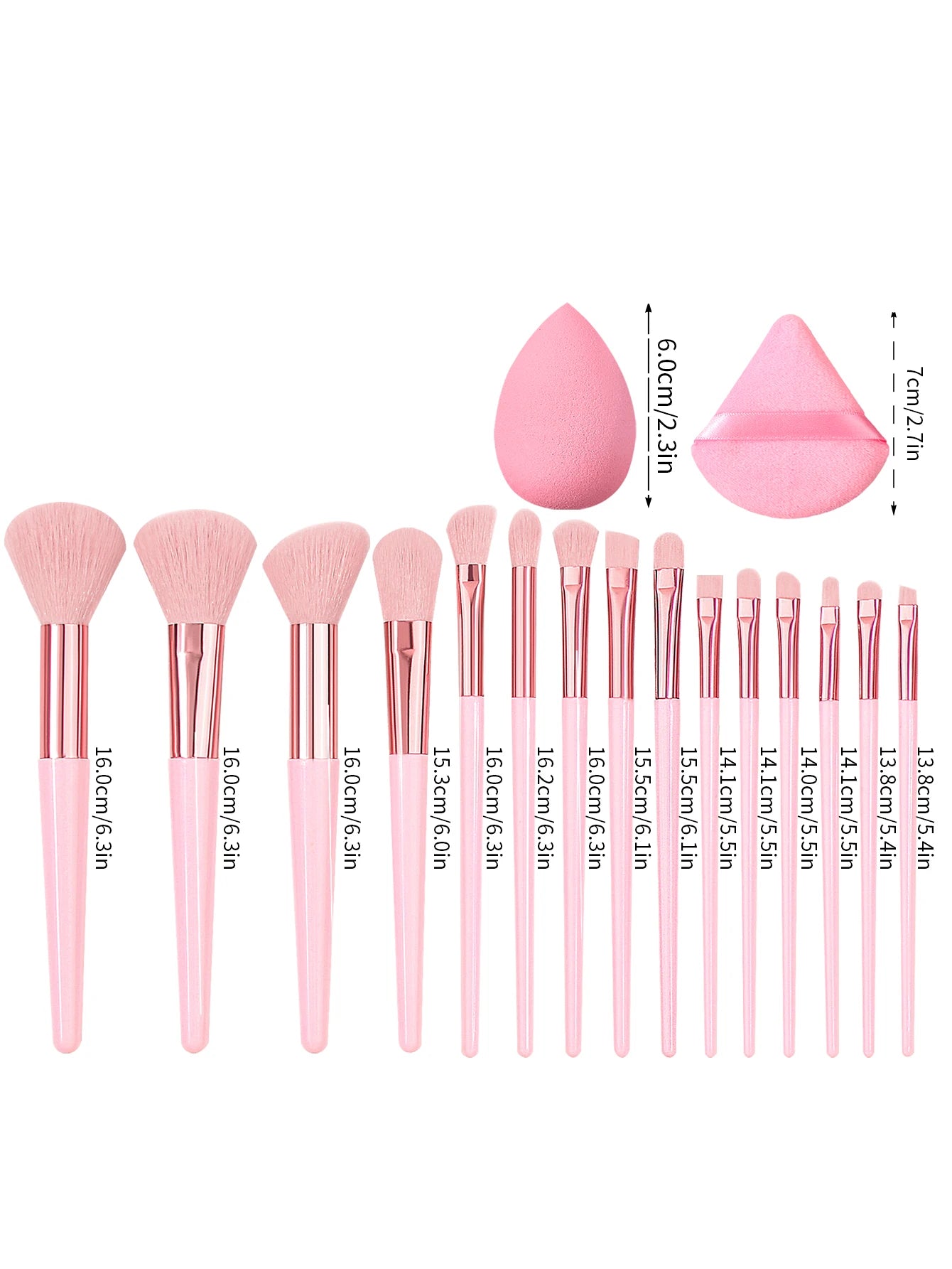 Complete 19-Piece Beauty Tool Set – 15 Makeup Brushes, 2 Sponge Eggs & 2 Triangular Powder Puffs