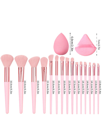Complete 19-Piece Beauty Tool Set – 15 Makeup Brushes, 2 Sponge Eggs & 2 Triangular Powder Puffs
