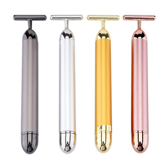 24K Gold T-Shape Electric Face Roller – Vibrating Facial Massager