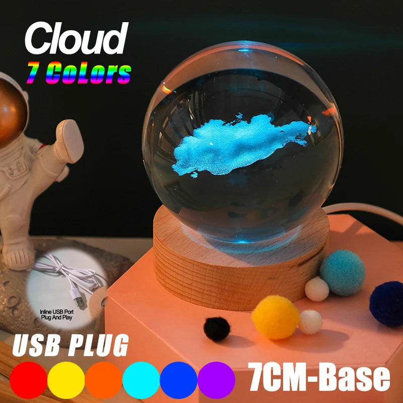 3D Galaxy Crystal Ball LED Night Light