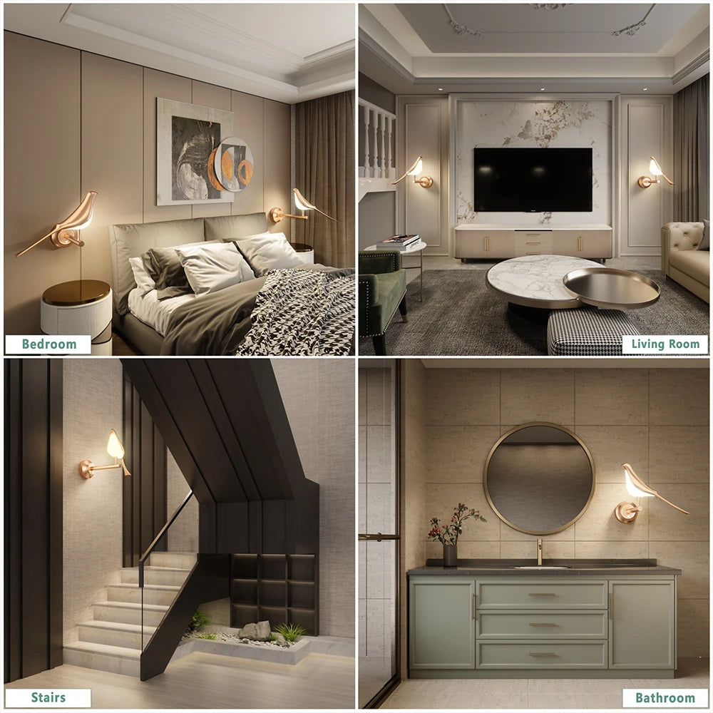 Nordic Rotatable Golden Bird LED Wall Lamp