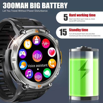 2025 Smart Watch for Men Bluetooth Calling Fitness Tracker with Flashlight & Full Touchscreen