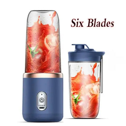 Portable USB Rechargeable Fruit Juicer 6-Blade Mini Blender Bottle