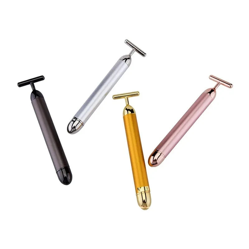 24K Gold T-Shape Electric Face Roller – Vibrating Facial Massager