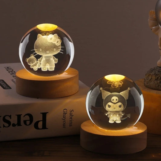 3D Crystal Ball Night Light with Kuromi & Hello Kitty Figures