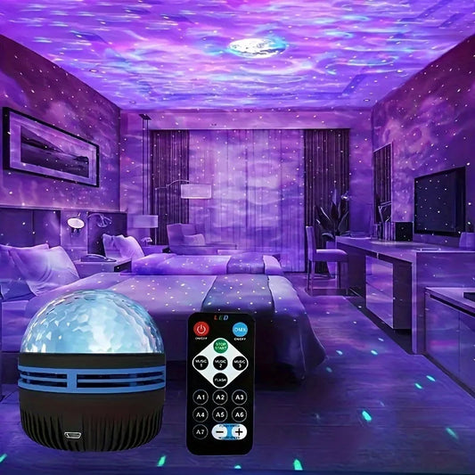 LED Northern Lights & Starry Sky Projector – Remote Control, Auto-Rotate, Multi-Style Galaxy Lamp for Home & Party Decor