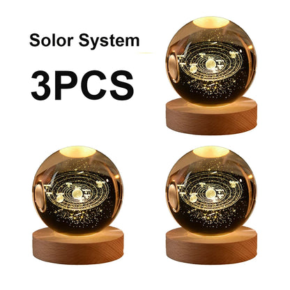 LED Galaxy Crystal Ball Night Light – Solar System 3D Milky Way