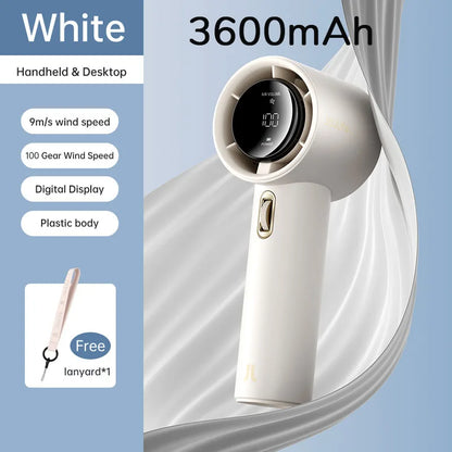 Mini Portable Hand Fan, 100 Wind Speeds, 5000mAh USB Battery Rechargeable, LED Digital Display, Travel,Camping,Outdoor