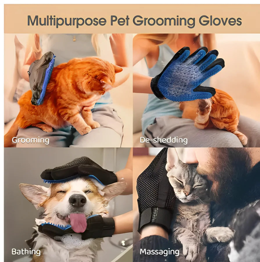 Pet Grooming Glove Comb – Cat & Dog Hair Remover, Deshedding Brush