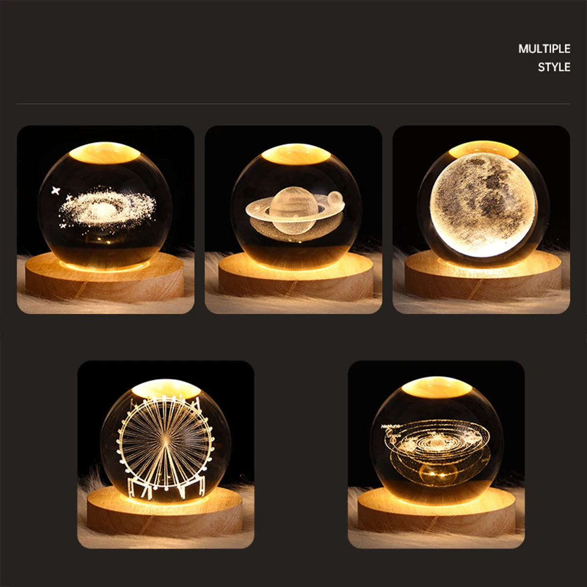 3D Galaxy Crystal Ball LED Night Light