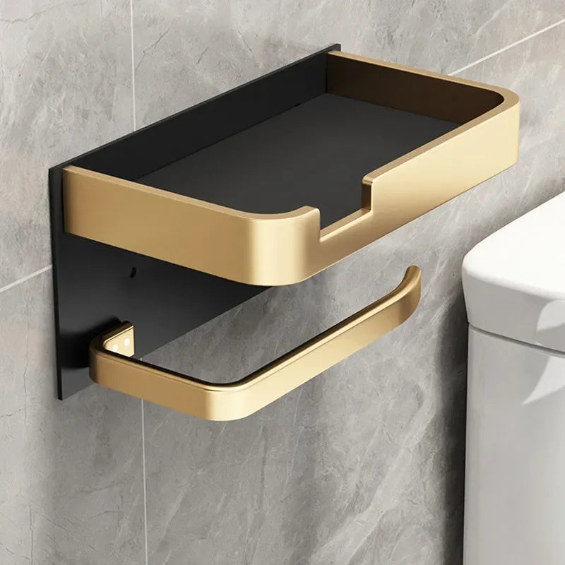 Luxury Black Gold Toilet Paper Holder with Phone Shelf