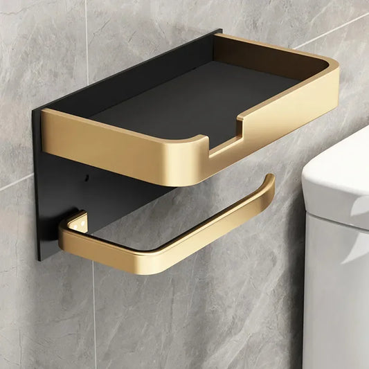 Luxury Black Gold Toilet Paper Holder with Phone Shelf