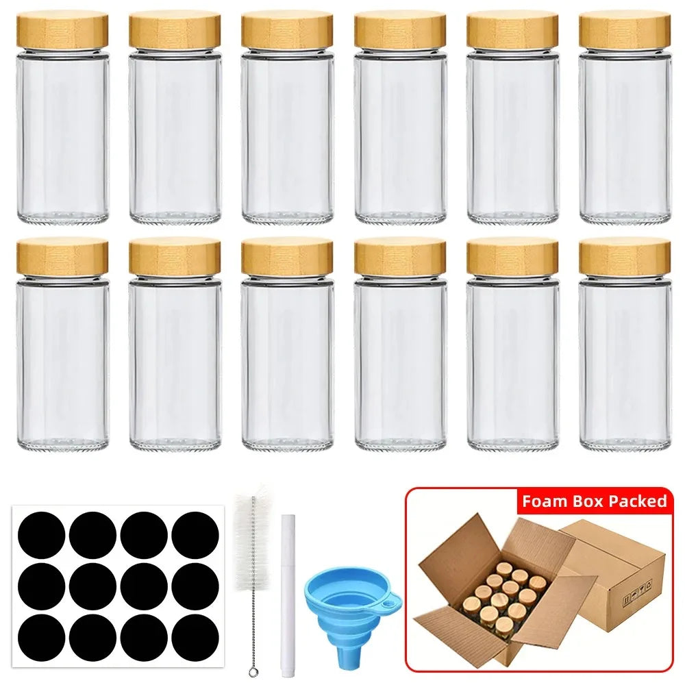 12-Piece Glass Spice Jar Set with Bamboo Lids