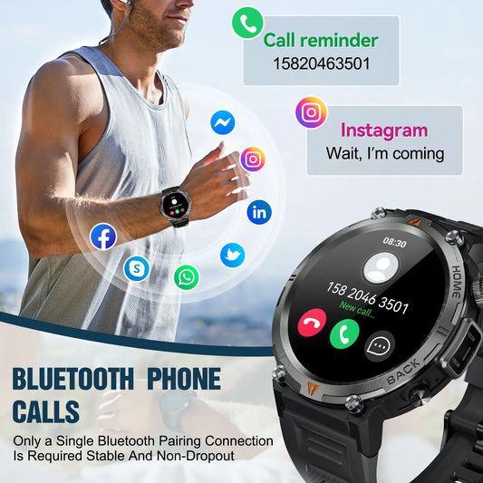 2025 Smart Watch for Men Bluetooth Calling Fitness Tracker with Flashlight & Full Touchscreen