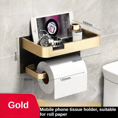 Luxury Black Gold Toilet Paper Holder with Phone Shelf