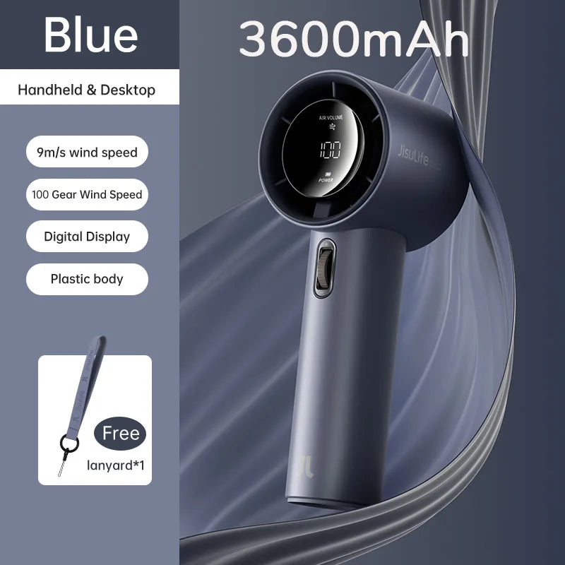 Mini Portable Hand Fan, 100 Wind Speeds, 5000mAh USB Battery Rechargeable, LED Digital Display, Travel,Camping,Outdoor