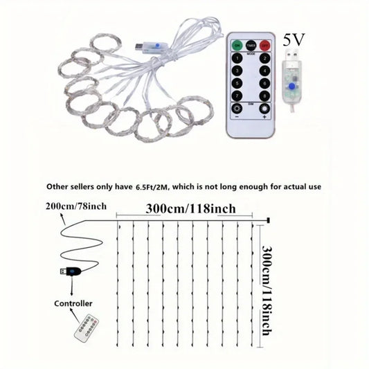 Remote Control USB LED Curtain Fairy Lights