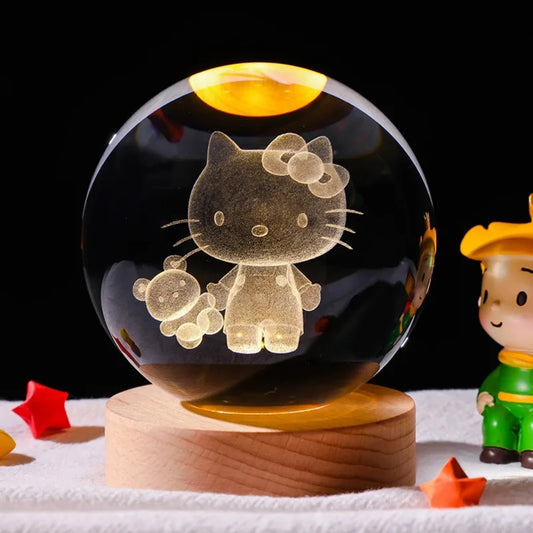 3D Crystal Ball Night Light with Kuromi & Hello Kitty Figures
