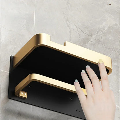 Luxury Black Gold Toilet Paper Holder with Phone Shelf