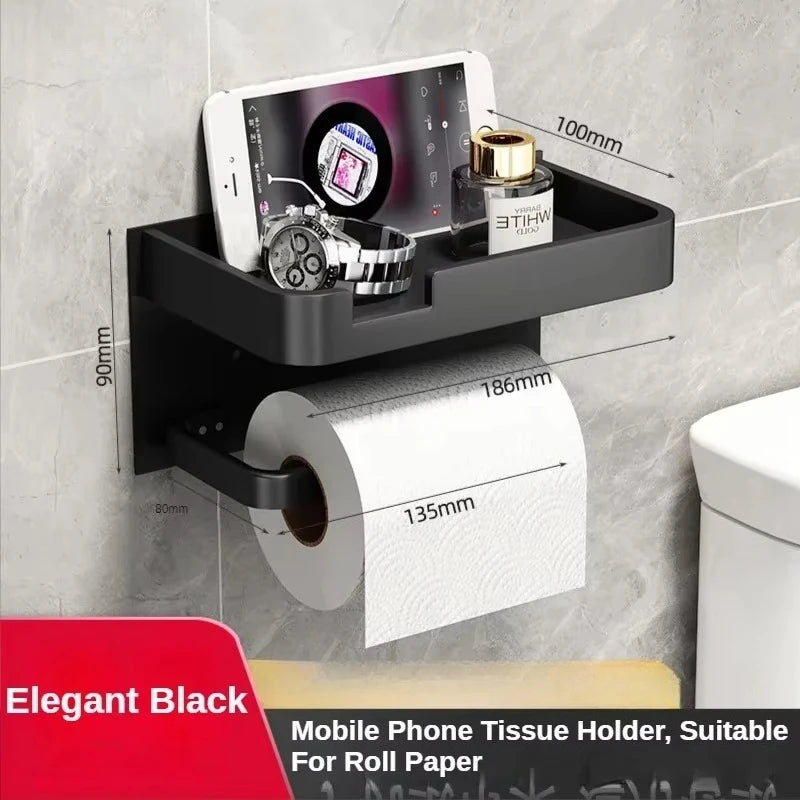 Luxury Black Gold Toilet Paper Holder with Phone Shelf