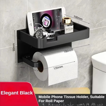 Luxury Black Gold Toilet Paper Holder with Phone Shelf