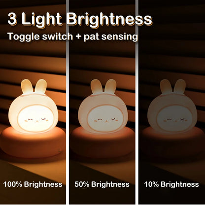 Cute Animal Night Light 3-Level Dimmable Nursery Lamp, USB Rechargeable