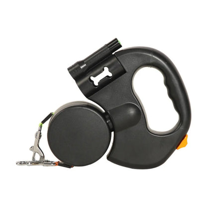 Double Pet Leash with LED Light & Waste Bag Dispenser