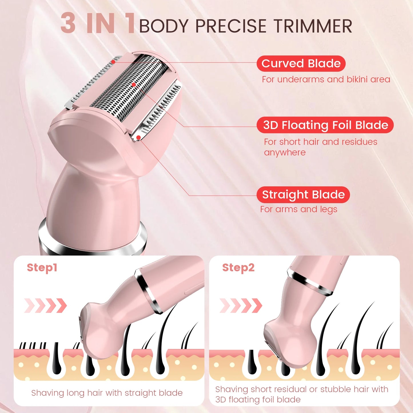 Portable Cordless Epilator, Body Trimmer & Razor