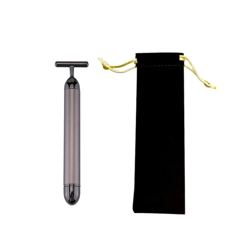 24K Gold T-Shape Electric Face Roller – Vibrating Facial Massager