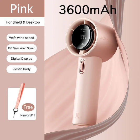 Mini Portable Hand Fan – 100 Wind Speeds, 5000mAh USB Rechargeable, LED Display
