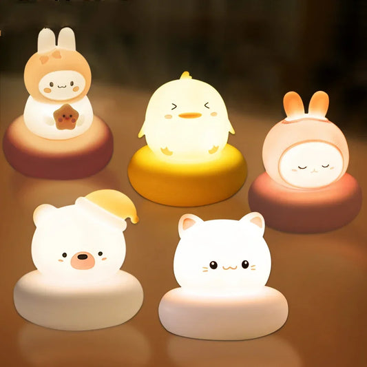Cute Animal Night Light 3-Level Dimmable Nursery Lamp, USB Rechargeable